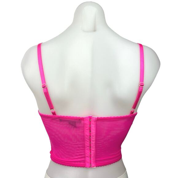 Forever 21 Pink Butterfly Applique Split Scoop Neck Corset Bustier Tank Top Sz S - Picture 2 of 4